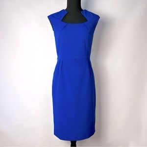 Knee-Length Blue Square Neck Sleeveless Work Sheath Dress Size 8